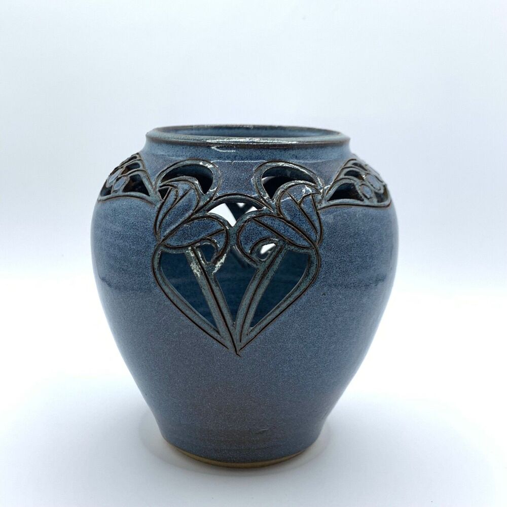 Julia Munn Livingston Pottery Blue Vase Vintage 5 inches Small Artist signed 80s